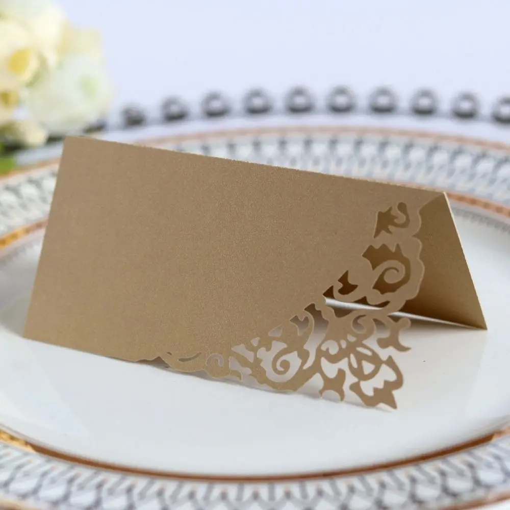 

10pcs Laser Cut Wedding Table Place Cards Blank Paper Number Name Card Elegant Folded Seating Number Card