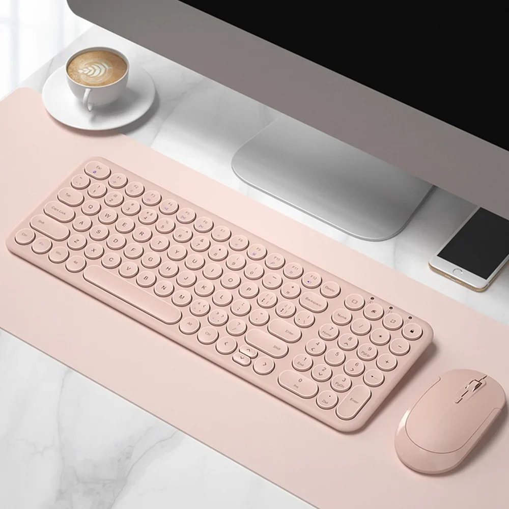Teclado e Mouse Silenciosos sem Fio para Jogos Keycap Redondo Macbook pc Gamer Computer Laptop 2.4g
