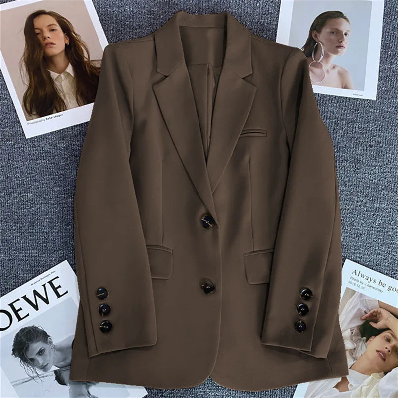 Autumn 2025 Women's Casual s Jaets Coats Ladies Suits Straight Cut Polyester Long Sve Single Button Pure Color