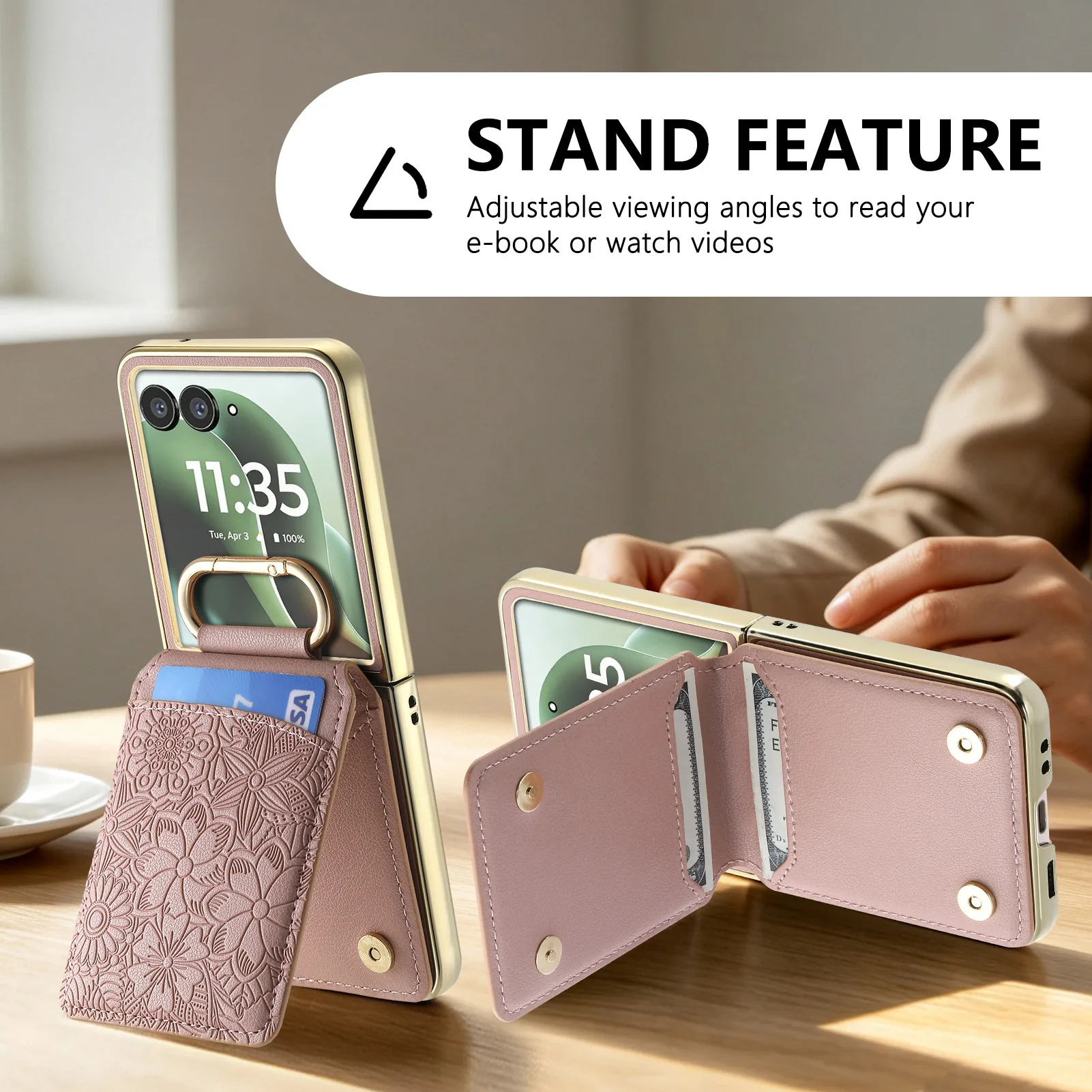 Embossed Ring Cards Solt Wallet Leather Case for Motorola Razr 70 Ultra 60 50 Plus 2025 Shockproof Comfortable Grip Stand Cover
