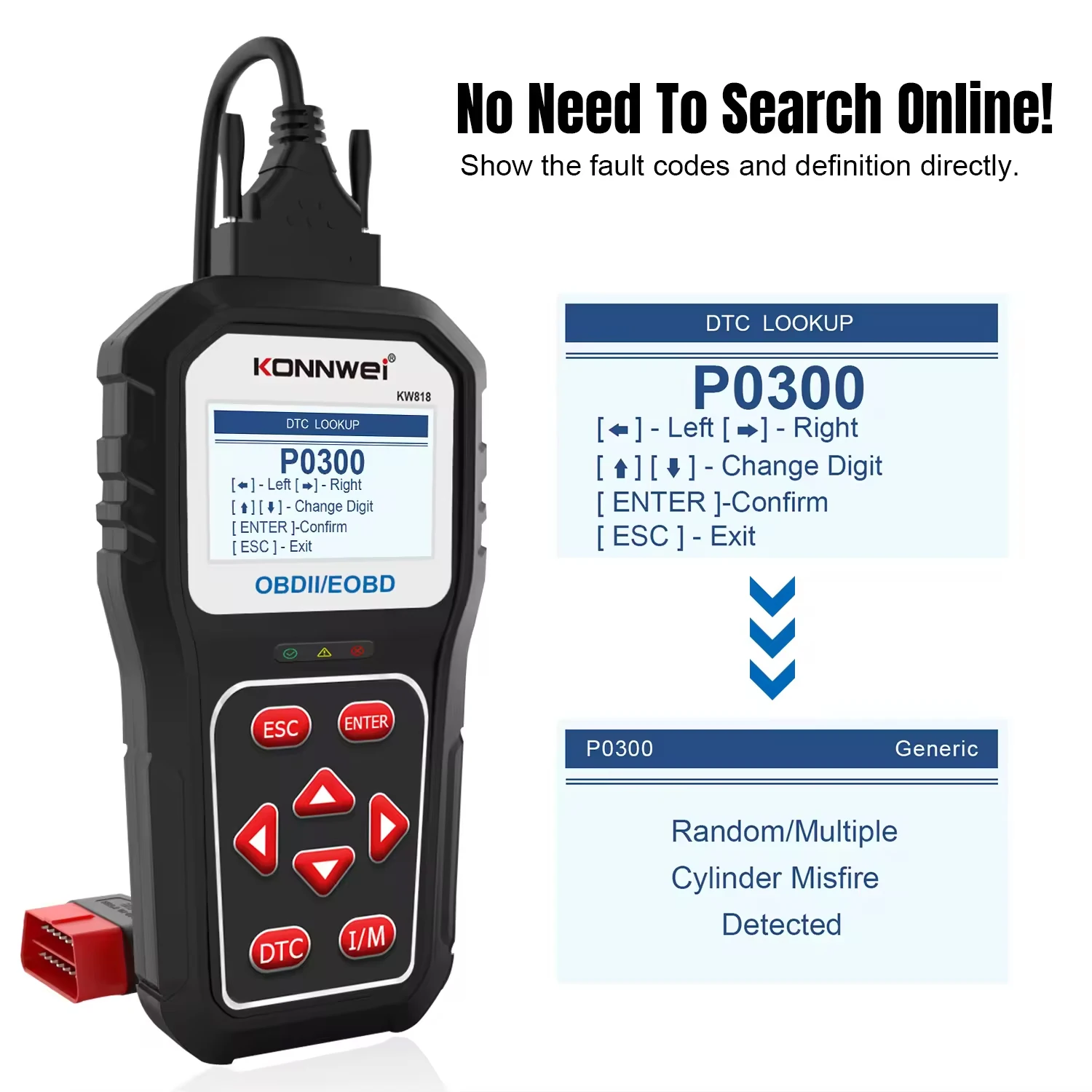 Factory Direct Diagnostic Tool KONNWEI KW818 Car OBDII Scanner Tool Check Emission Readiness Status Plug and Play Scanner
