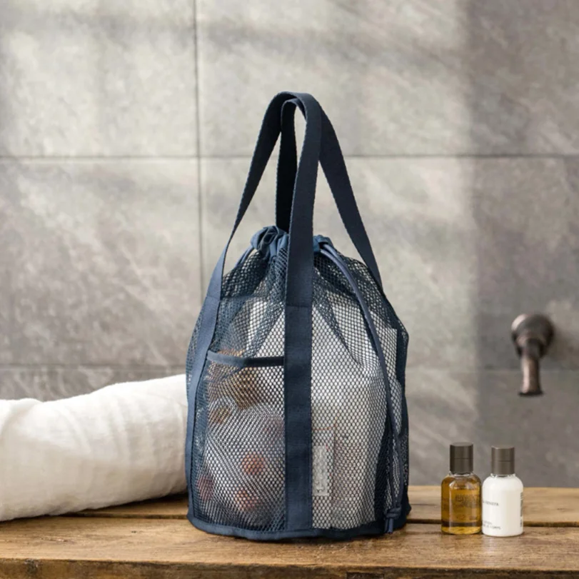 

Foldable Drawstring Mesh Storage Bag For Swimming Travel Toiletries Organizer Portable Wash Pouch Home Organization