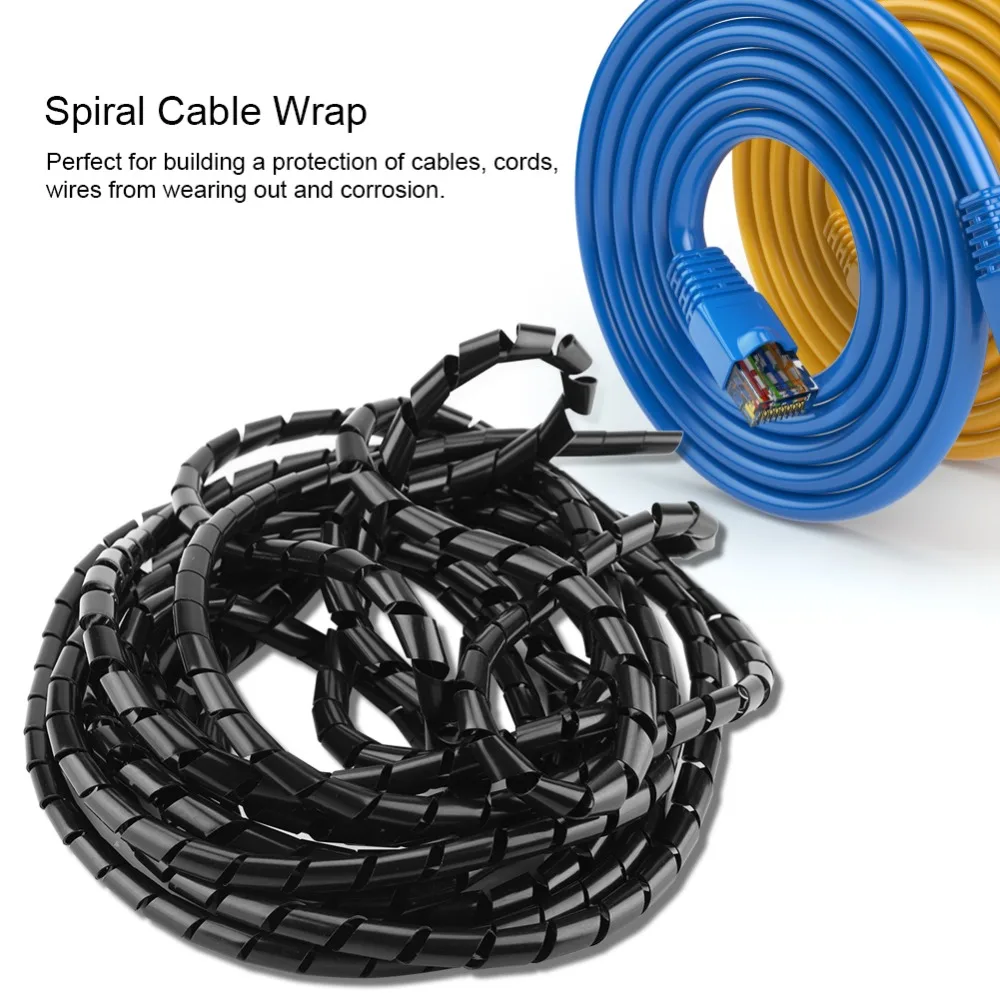 Protective PE Spiral Cable Wrap Black External Diameter 10mm Spiral Cable Organizer Spiral Wire Binding Cord Management