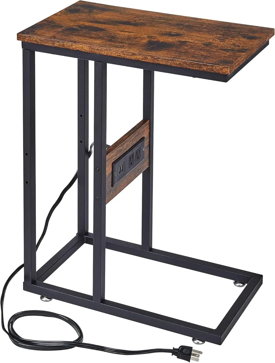 

C Shaped End Side Table With Charging Station & Power Outlets For Couch Sofa/Bed Sna Tv Tray With Metal Frame For Living Room