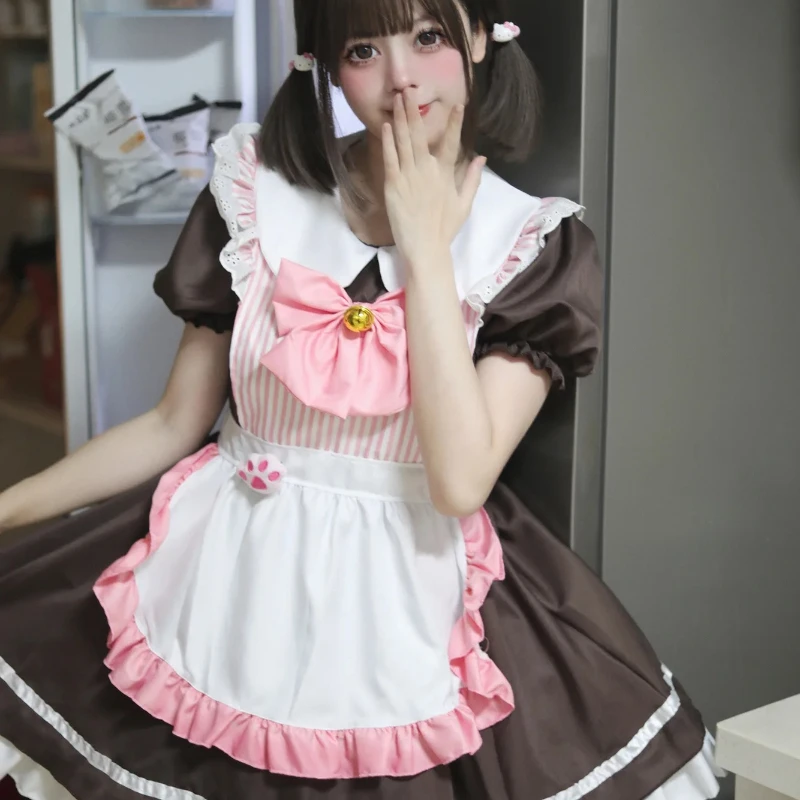 

Anime S-5XL Sweet Cute Cosplay Colorful Lolita Costume Set Dress Apron Women Halloween Carnival Party Maid Costume New