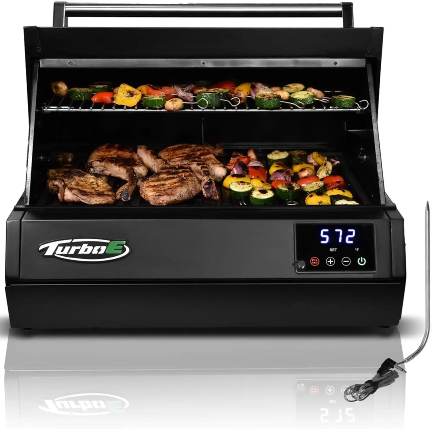 Turbo E Outdoor Electric Grill By Plugngrill - High-Power 1700W Infrared Grill Technology - 24-Inch Smart Bbq Grill With Probe