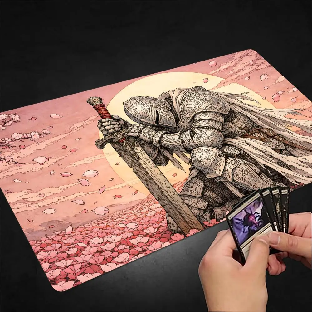 

Romantic Cherry Blossom and Knight MTG Playmat Magic Card Battle Mat Non-Slip Durable 35X60CM Commander playmat tapete mtg