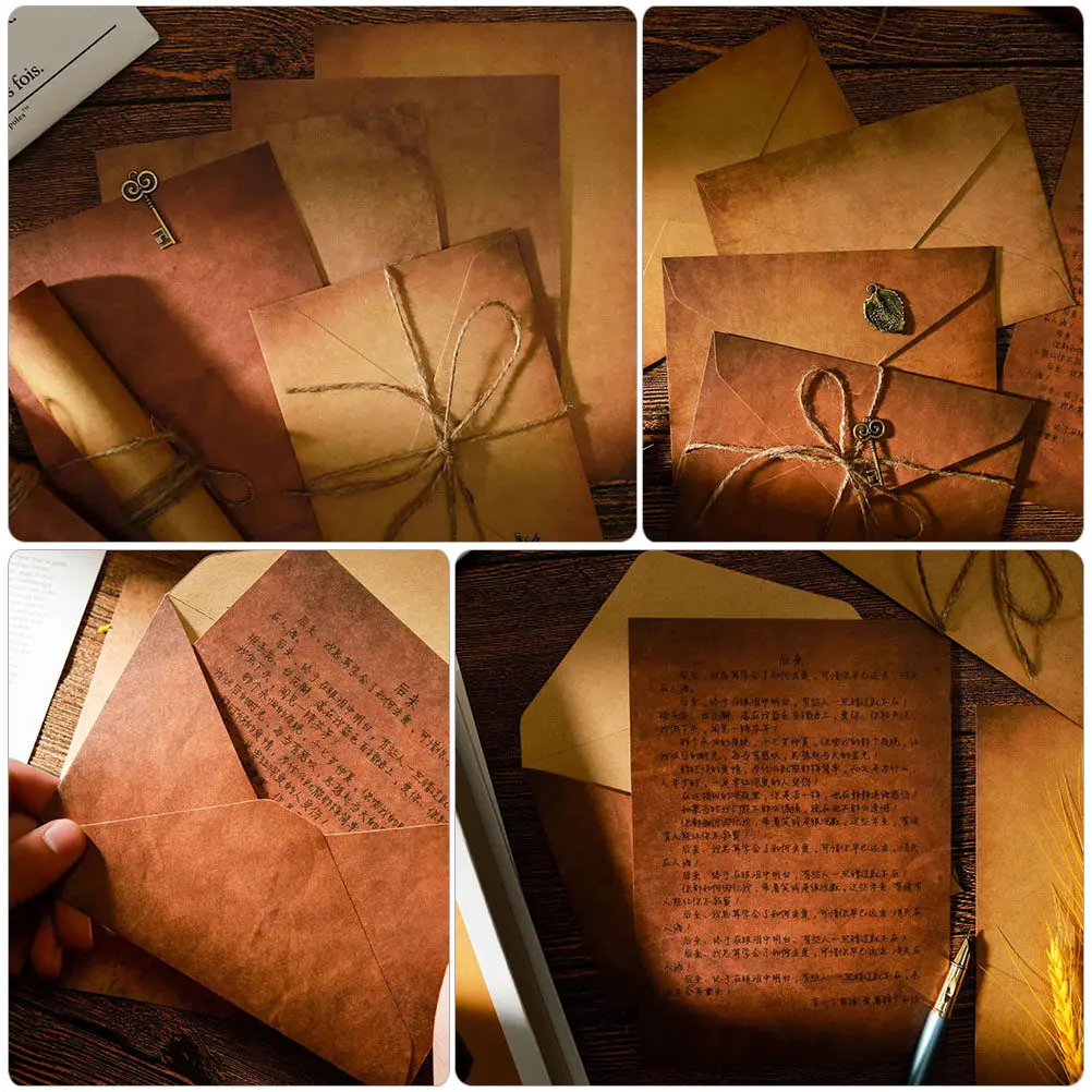 

3Sets Vintage Letter Paper Envelope Kit Flat Smooth Kraft Material Retro Stationery Supplies for Cards Notes Coins