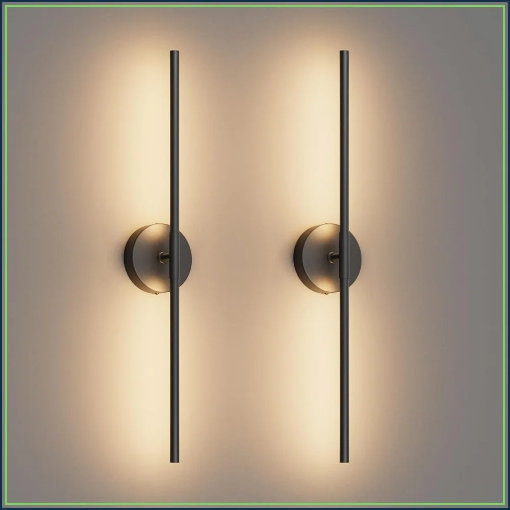 28in Black LED Wall Sconce Set 2, 3000K, 360° Rotatable for Living Room