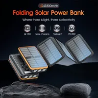 43800mAh Solar Power Bank with Cable Portable PD 20W Fast Wireless Charging Powerbank for iPhone Samsung Huawei Xiaomi Poverbank