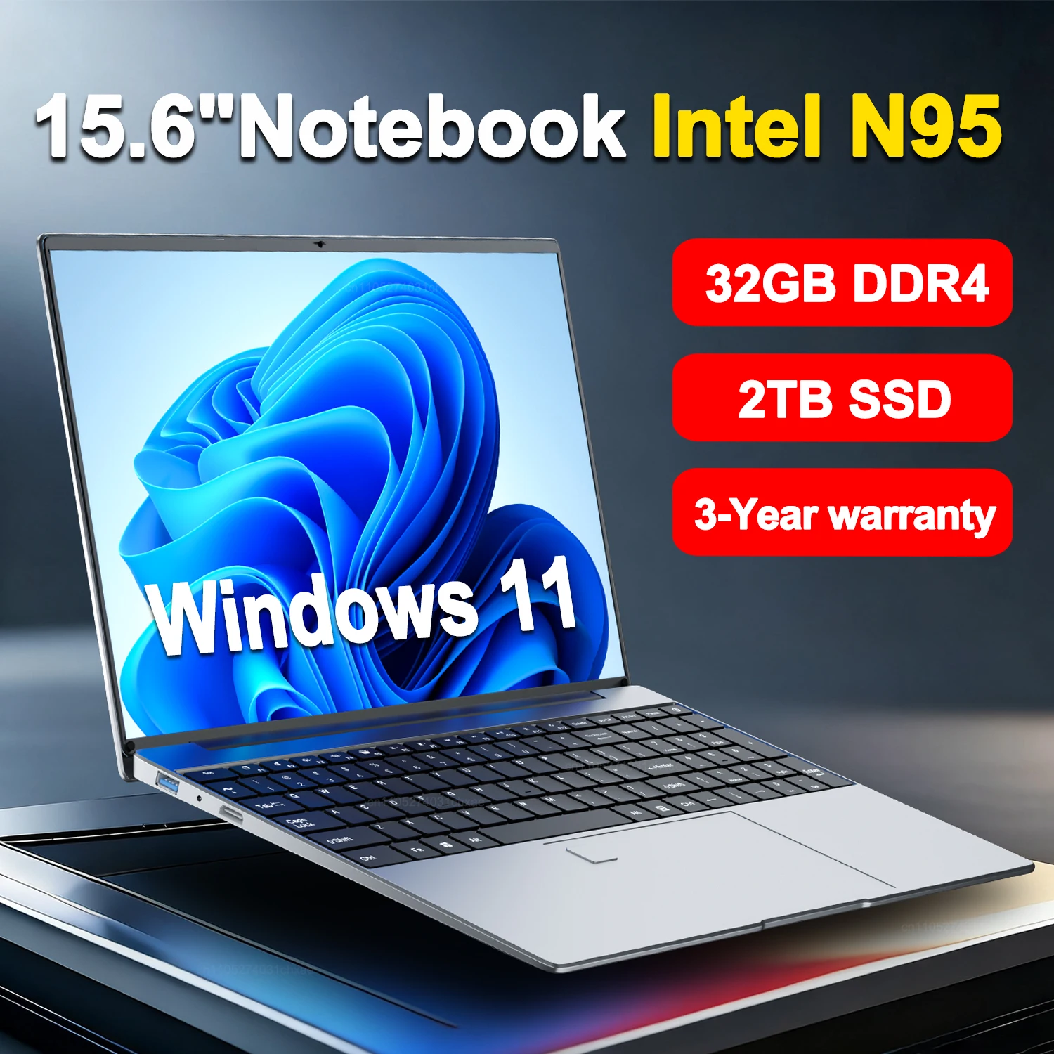 【セール中】15.6インチ ポータブルノートパソコン Intel N95 32GB DDR4 2TB SSD Windows11搭載 ノートPC ゲーミング/オフィス向け バックライト付き指紋認証機能付き