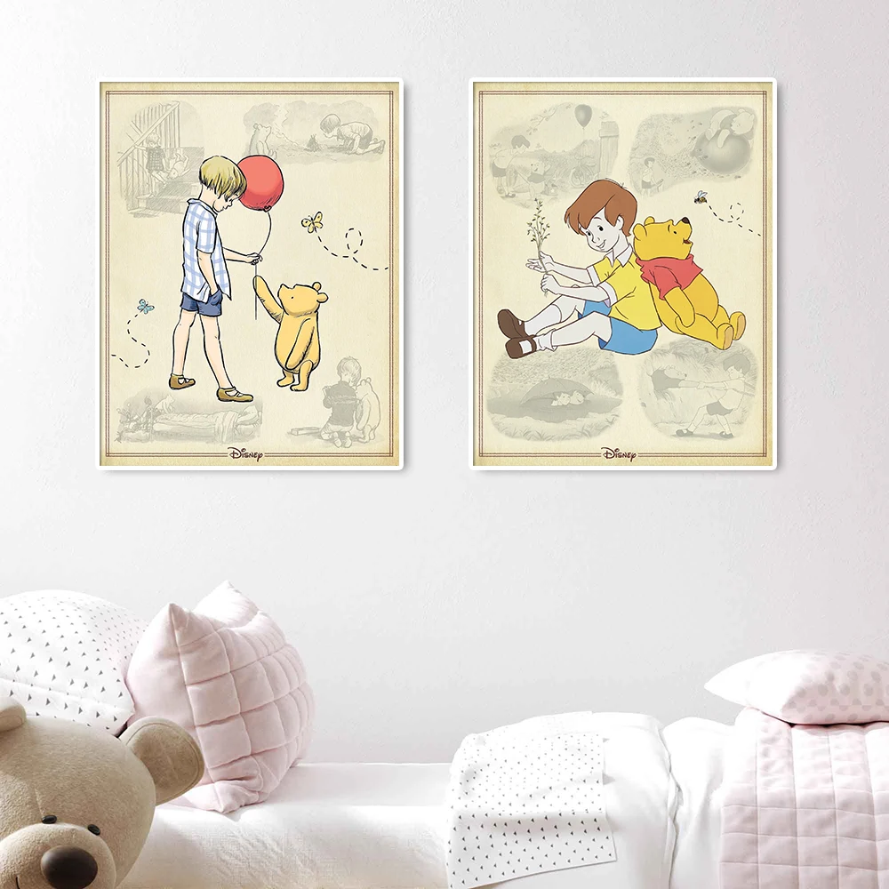 Pooh Christopher Bee There for Each Other Poster, Disney Wall Art Canvas Painting Print, Cartoon Picture, Kid Home Decor Cuadros