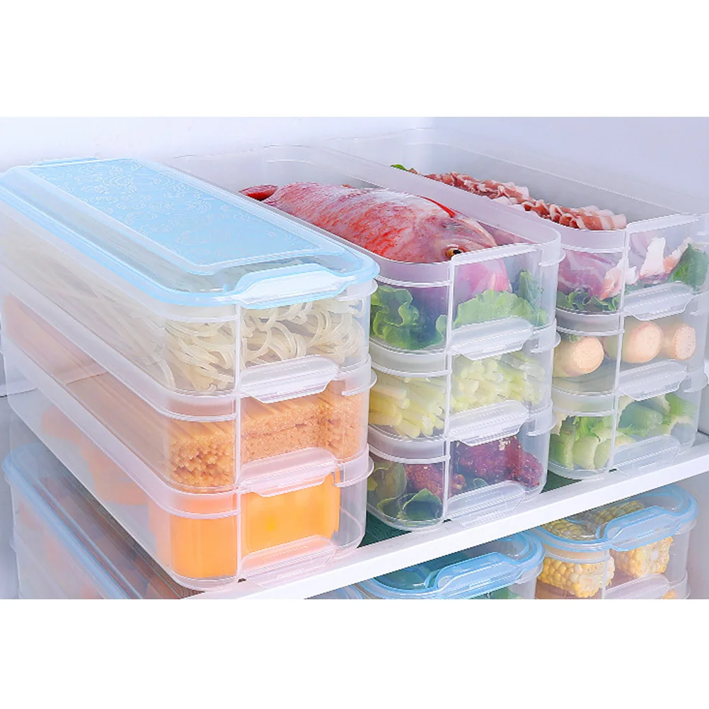 

Plastic Multi-Layer Crisper Random Color 3 Box 1 Lid Storage Box for Refrigerator Rectangular Food Container Kitchen Food