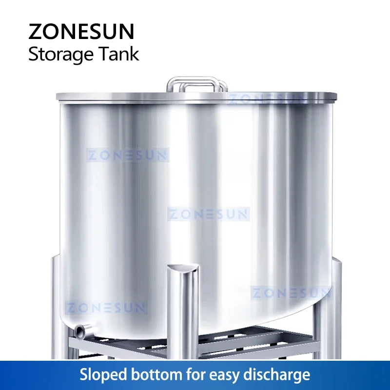 Zonesun Stainless Steel Storage Tank Sloped Bottom Vertical Tanks for Viscous Liquid Sanitary Vessel ZS-ST1500L