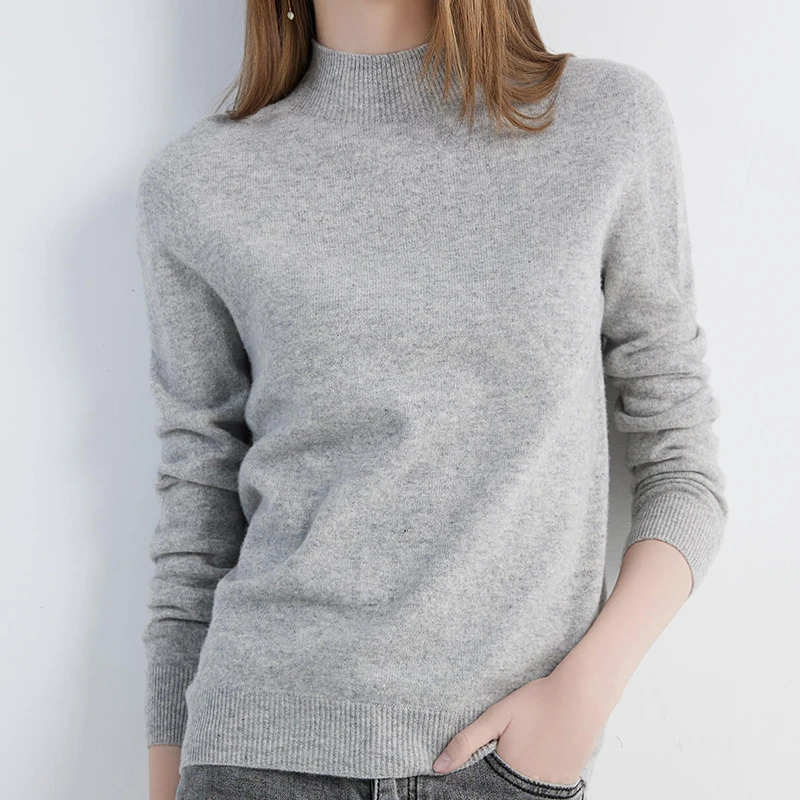 Top Women\'s Sweater Knitwears Half Turtleneck Sweaters 100% Wool Vintage Knit Pullover 2023 Cashmere Clothing Korean Fashion y2k