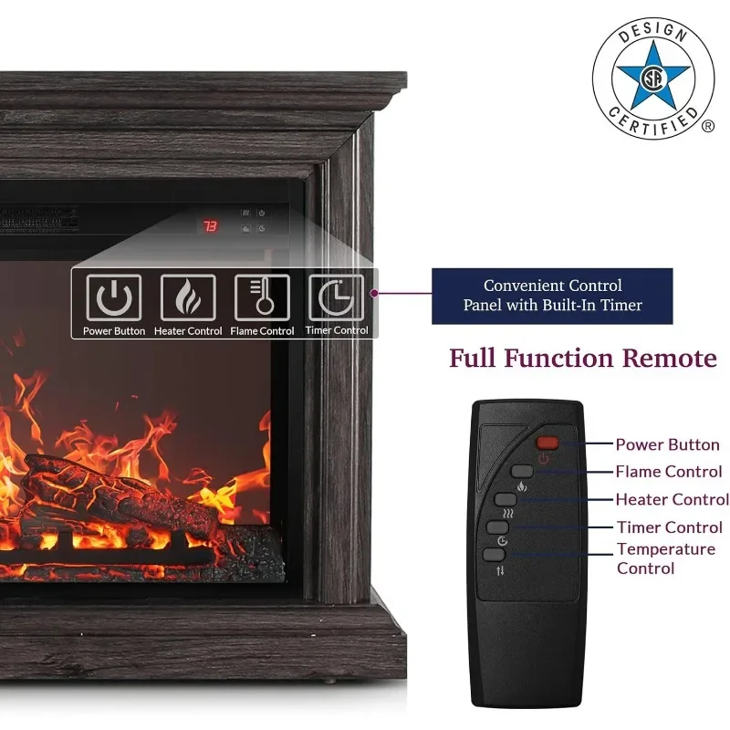 BELLEZE 23 Inch Electric Fireplace Heater with 31 Inch Width Mantel, Remote Controlled Electric Heater with Realistic LED Flames