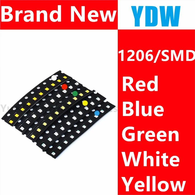 

100pcs 1206 SMD LED diodes light yellow red green blue White Hot sale