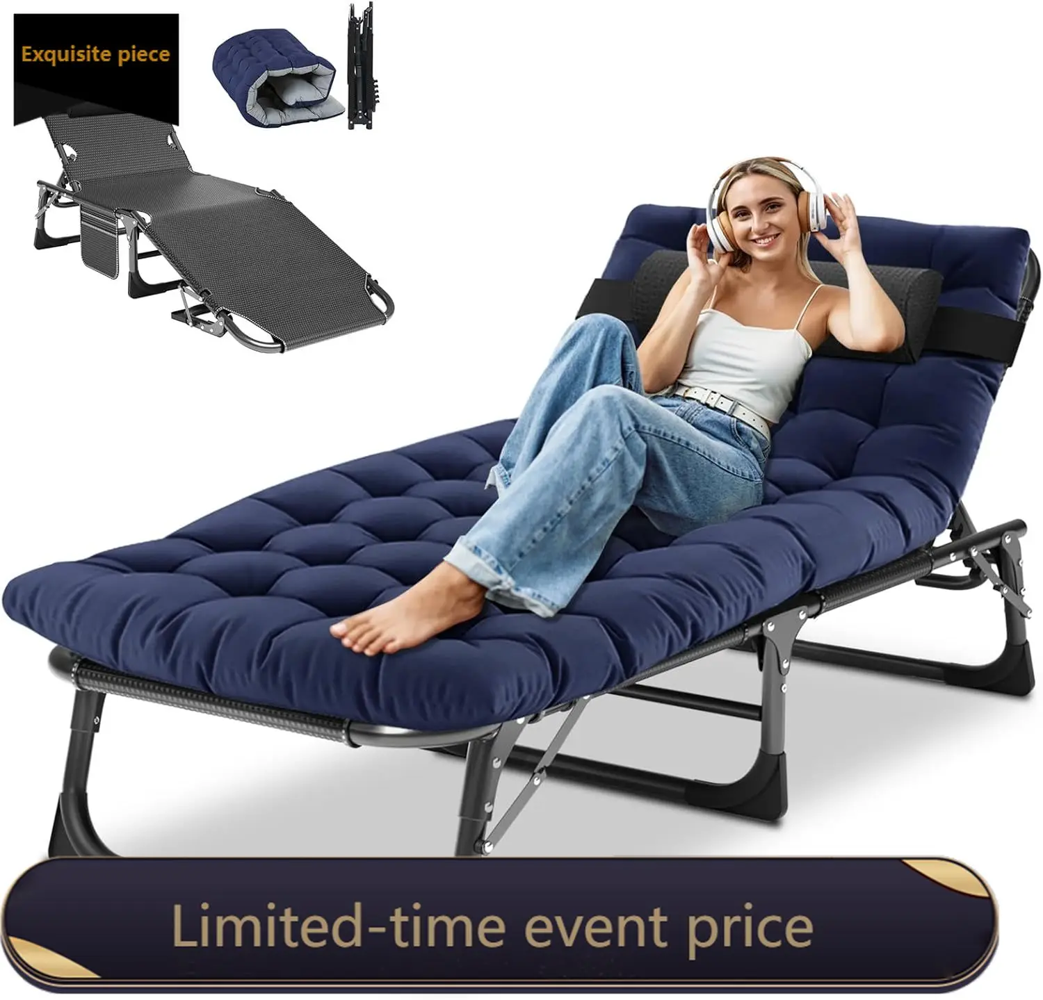

Folding Heavy Duty Chaise Lounge Chair Adjustable Lay Flat Beach Pool Lawn Camping Outdoor Chair
