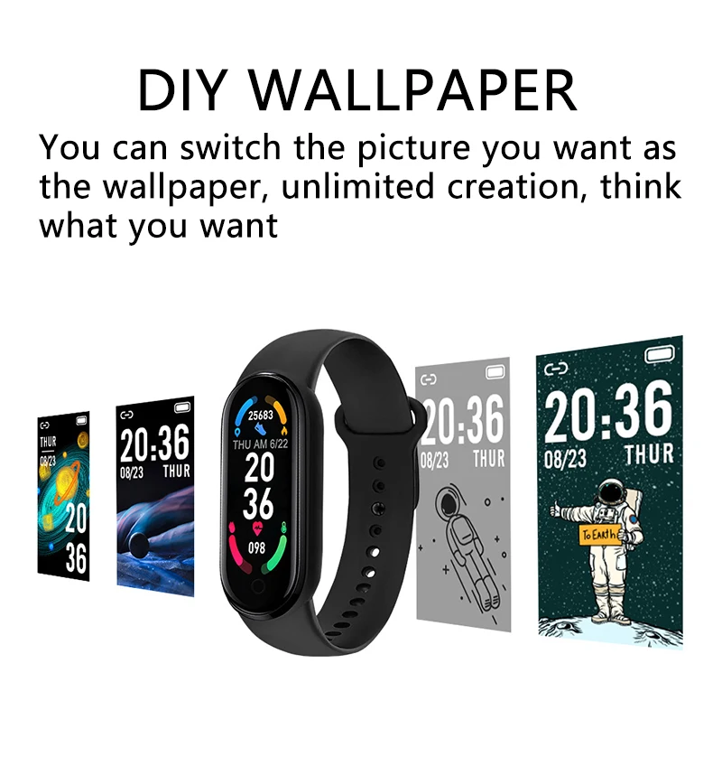 Reloj inteligente M6 para hombre y mujer, pulsera deportiva de fitness, monitoreo de frecuencia cardíaca y presión arterial, resistente al agua, multifunción 4