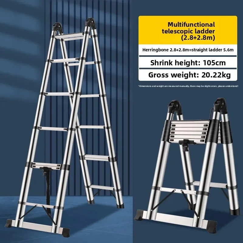 Stainless steel telescopic ladder, folding zigzag ladder, thickened stainless steel straight ladder, household climbing ladder