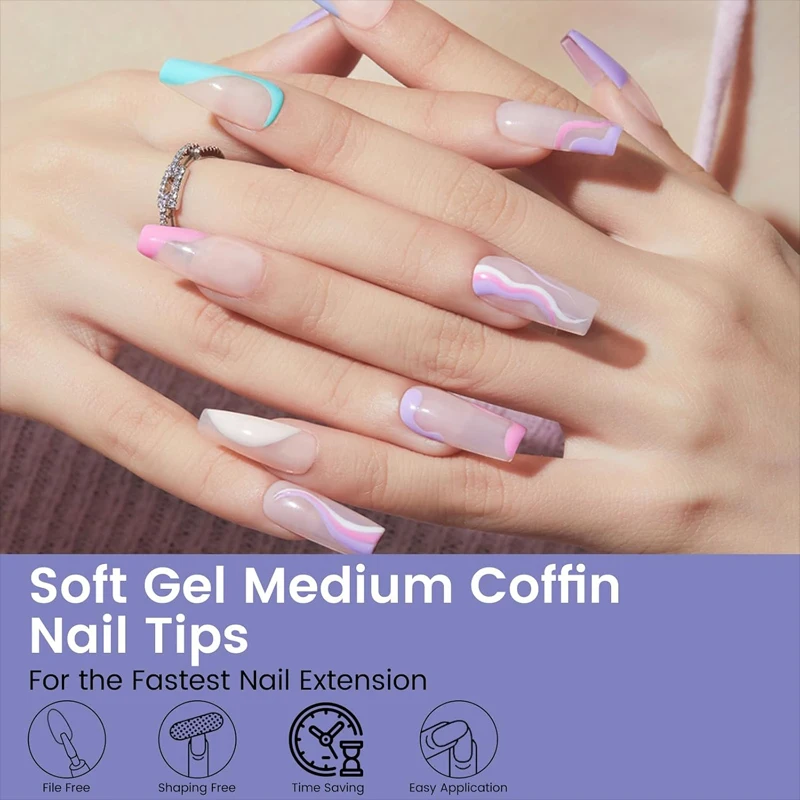 120 Stück, 450 Stück, 600 Stück mittelgroße quadratische Nagelspitzen: 240 Stück transparente, quadratische, vorgeformte Soft-Gel-Nagelspitzen, 12 verschiedene Größen, vollflächige künstliche Nagelspitzen, geeignet für Acryl-Nagelspitzen, DIY zu Hause, Nagelkunst im Salon – Detail 2