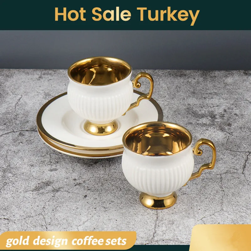 2pcs/set Turkish Coffee Cups Set Of 2 Ceramics Cup Of Coffee Creative Gifts Relief Teacup And Saucer Set Retro 90ml Gobelet