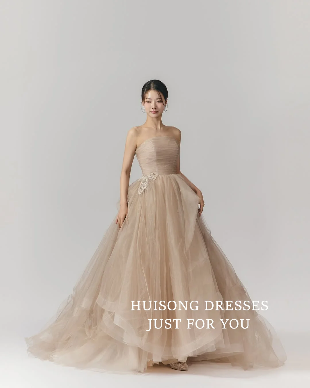 

HUISONG Customized Tulle Korean Wedding Dress 이브닝드레스 A-Line Reception Bridal Dress Korea Wedding Photo Shoot Gown