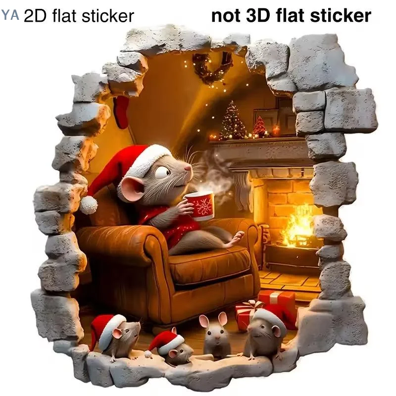 Santa Claus Break-Through Wall Sticker Non-Toxic Removable PVC Christmas Decal for Nursery Xmas Decoration