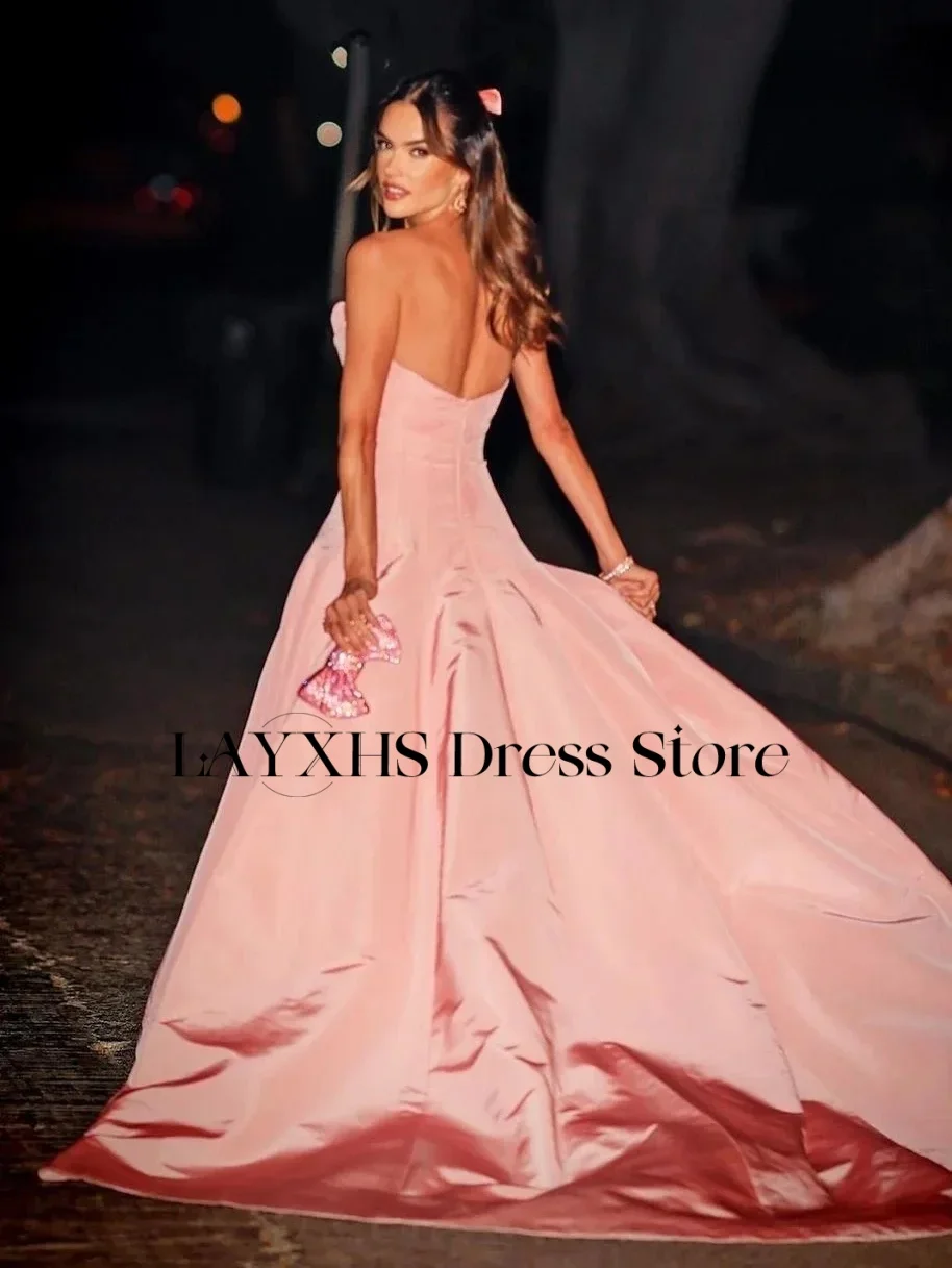 LAYXHS Elegante Querida Vestidos de Noite Rosa A Linha Backless Plissado Até O Chão Vestido de Baile Personalizado فساتmaveraات