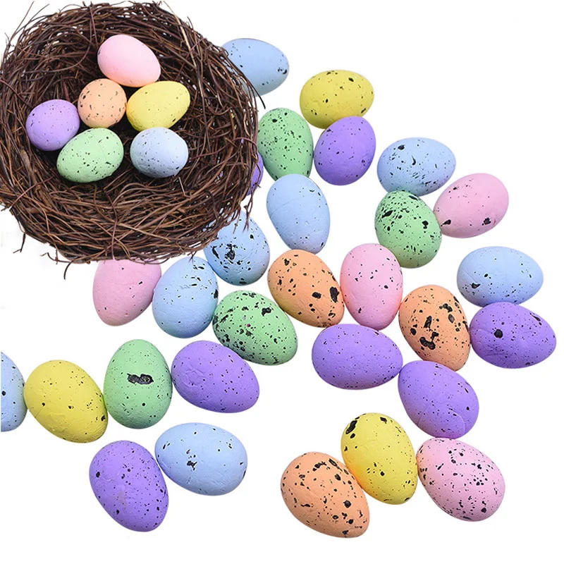 

Easter Round Rattan Bird Nest Handmade DIY Craft Simulation Bird Nest Colorful Egg Decor Props Easter Home Garden Window Decor