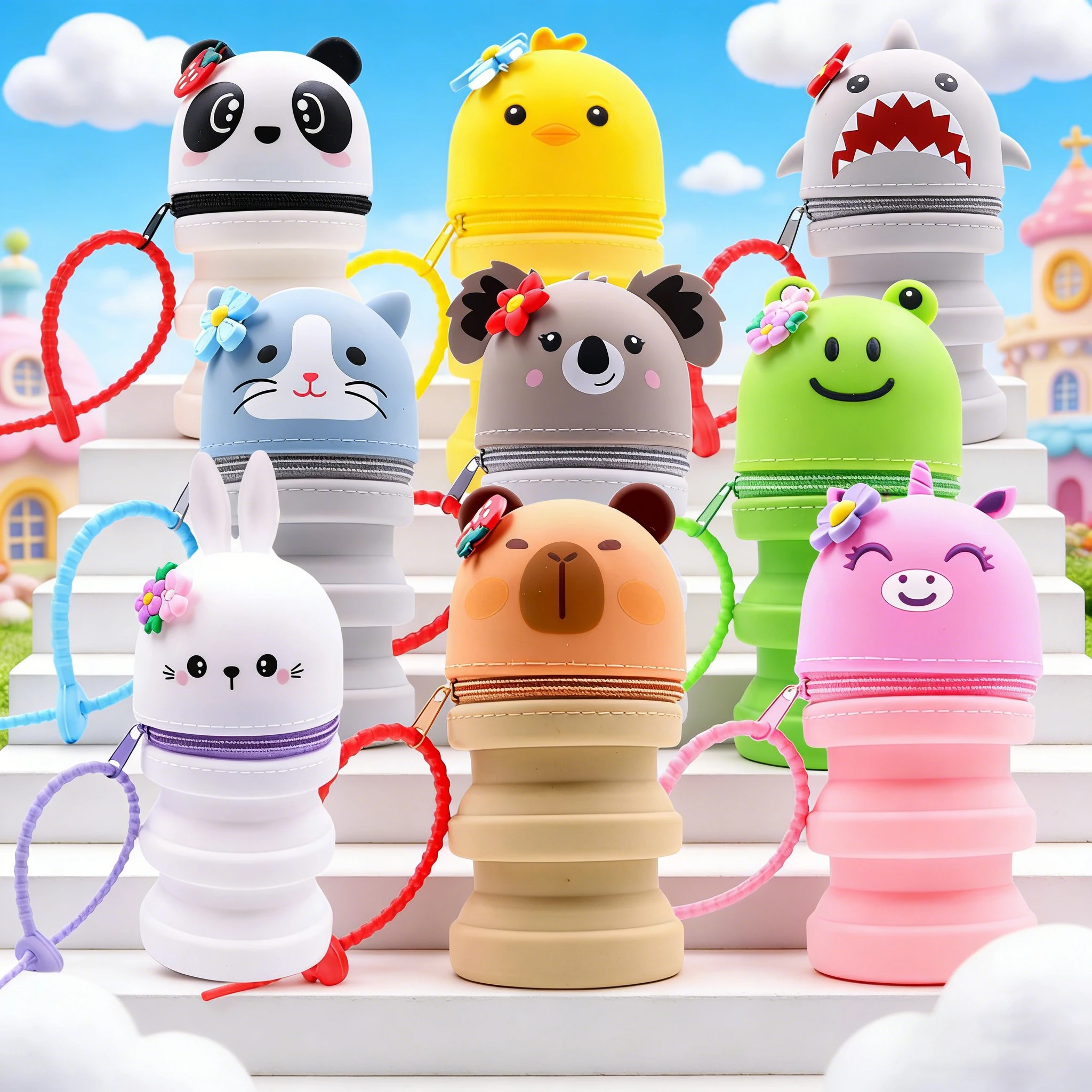 

Сумка-органайзер для макияжа, сумка-органайзер для помады, складная и складная, небольшой рюкзак/подвесная сумка (9 милых животных)