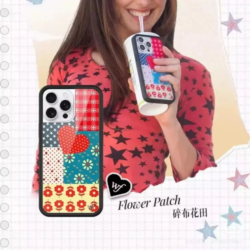 

Cute Flower Pathch Floral Wildflower Phone Case For iPhone 14 15 13 12 16 17Pro Max Plus Splicing Love Rural flowers wf Cover