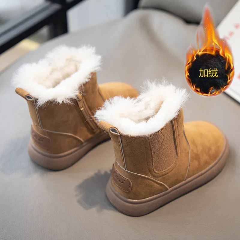 New Children's Snow Boots 2024 Winter Girls' Thick Fur Integrated Cotton Boots for Toddlers Plush Warm Short Boots Size 23-33