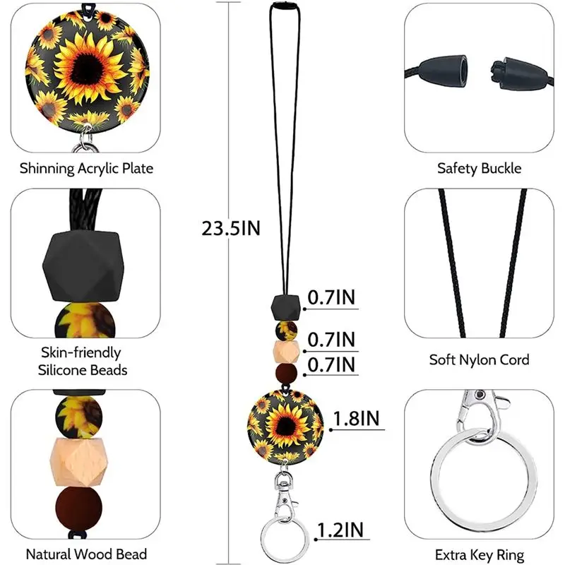 AB09 Sunflower Lanyards for Id Badges and Keys, Cute ID Badge Holder with Lanyard, for Women Teacher Nurse