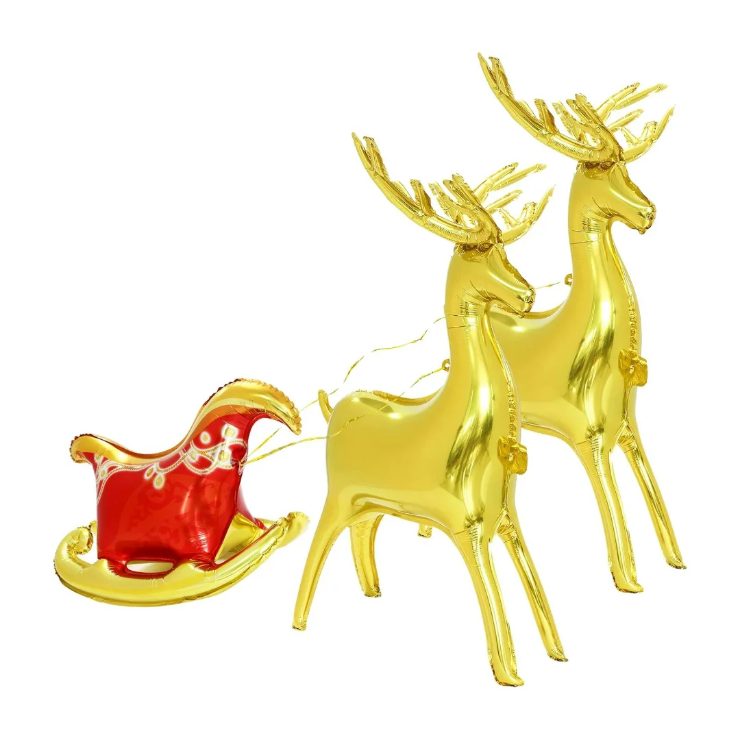 3 Pcs Golden Reindeer Party Balloons Set,  Reindeer Santa  Holiday Winter Birthday Decoration Christmas New Year Party supplie