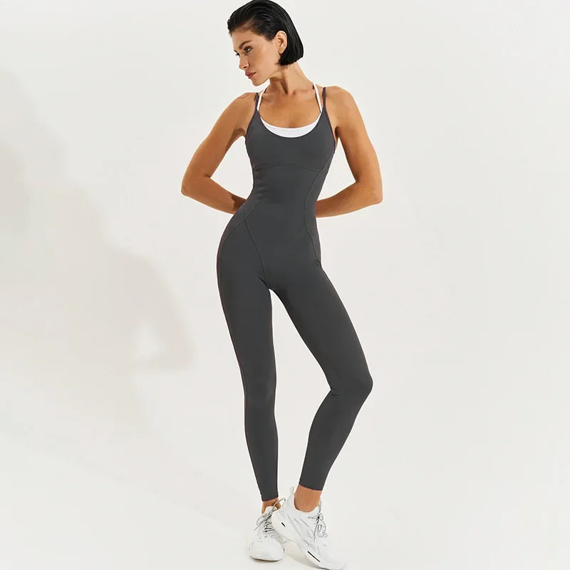 Sexy Outfits Hollow Out Skinny Fitness Fake Two Pieces Romper Sporty Onepieces Elegant Women Corset Yoga Jumpsuit Overalls