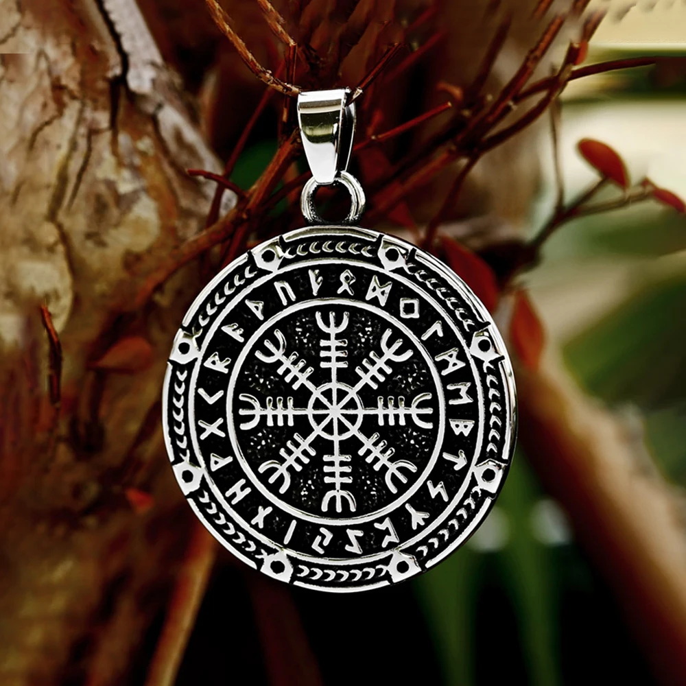 

New Fashion Nordic Vegvisir Compass Pendant for Men Punk 316L Stainless Steel Rune Necklace Amulet Jewelry Gifts Wholesale