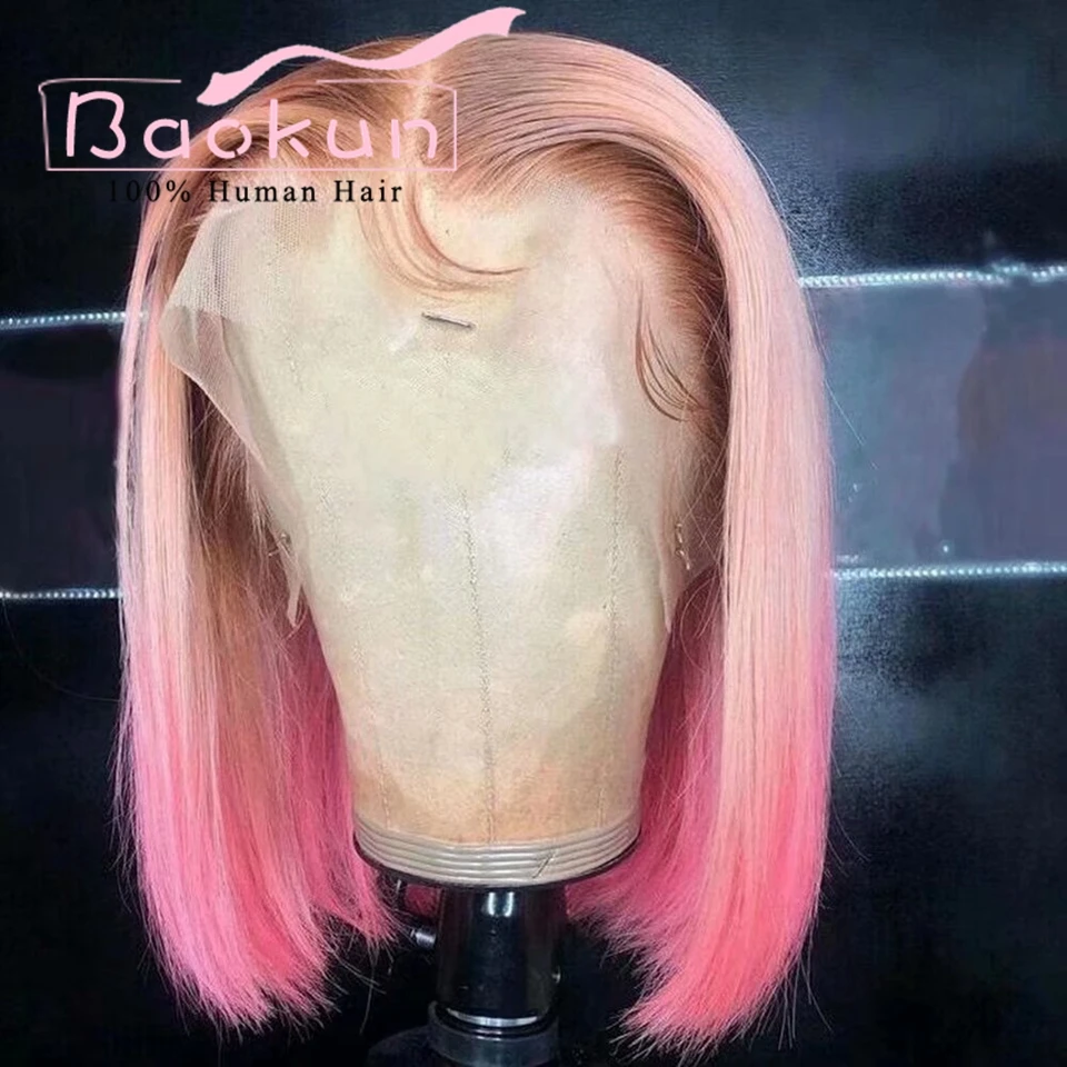 13x4 Pink Red Short Bob Wig Lace Front Human Hair Wigs Transparent 13x6 HD Lace Frontal Wig Ombre 613 Human Hair Wigs For Women