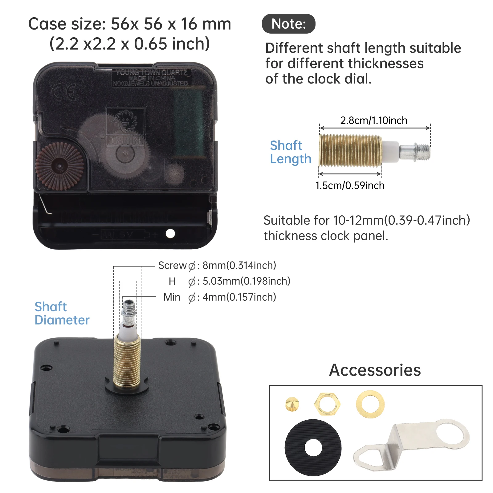 28mm Shaft 15mm Thread Quartz High Torque Battery Operated Clock Movement Replacement for Large Wall Clock Motor Repair Tools