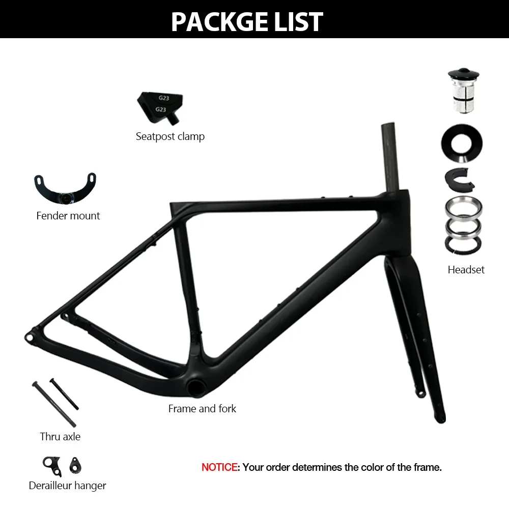 2023 GT30 Carbon Gravel Frame Flat Mount Disc Brake 700C*50C Threaded T47 Gravel Bicycle Frameset Road Bike Multi-color Paint