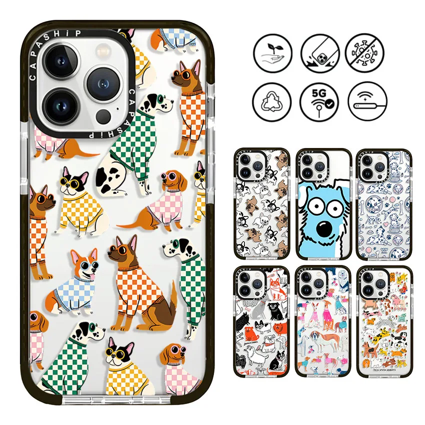 Cute Cartoon Pet Puppy Creativity Case For iPhone 16 15 14 13 12 11 Pro X XS XR Max 7 8 Plus SE Soft TPU Shockproof Back Cover