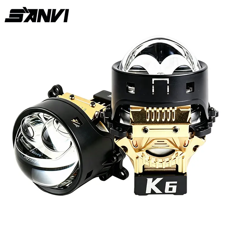 SANVI K6 K8 Dual Hyperboloid Bi LED Projector Lense Headlight for Car Ice Lense with Hella 3r G5 Mounting Holes 80W 16500Lux