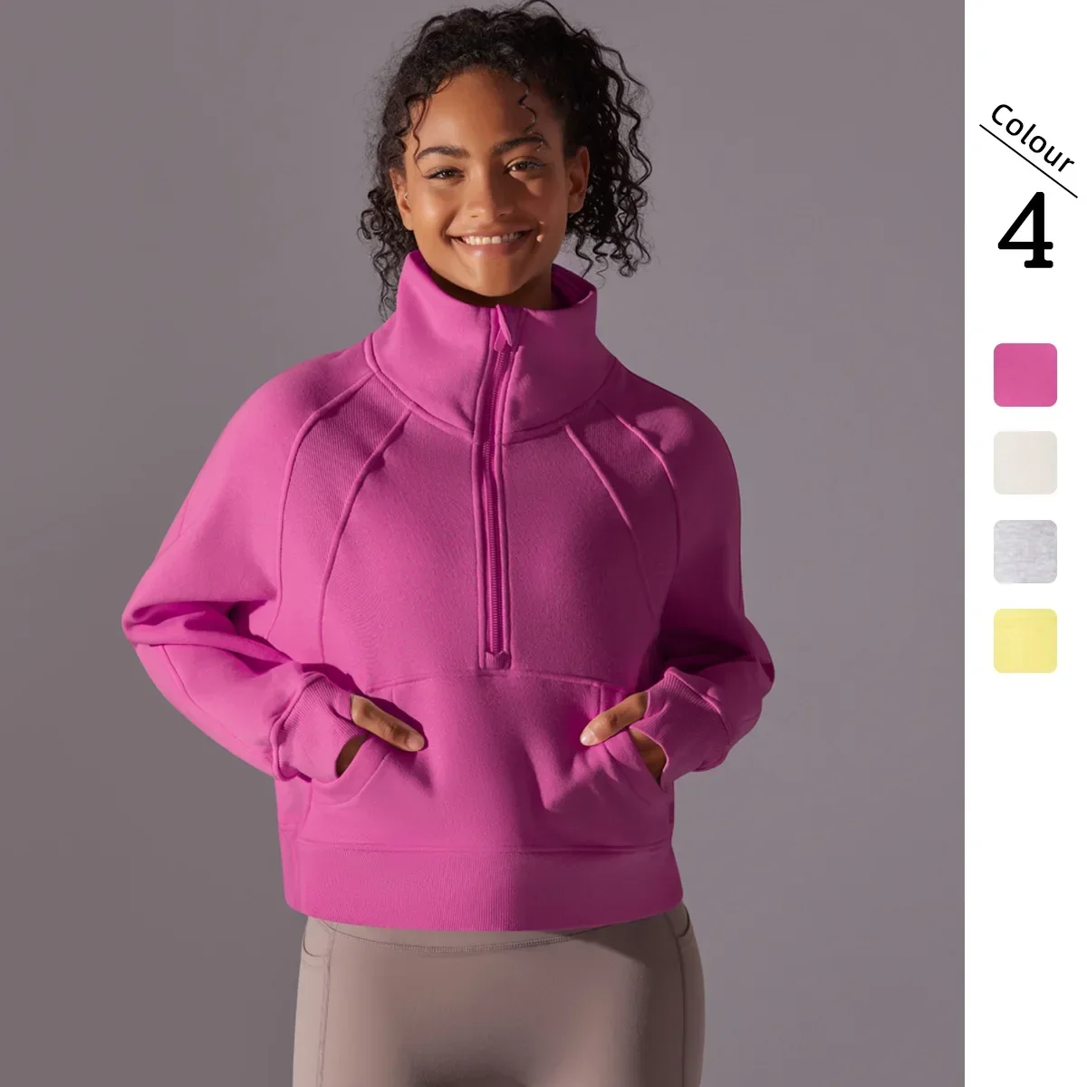 New solid color autumn and winter sweater loose velvet warm yoga casual jacket outdoor sports loose long-sleeved top