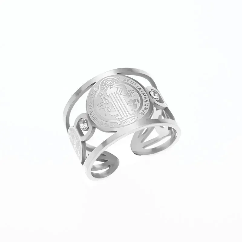 Mens Women New Adjustable Size Stainless Steel Catholic Exorcist Saint Benedict Religious Ring Jewelry Gift