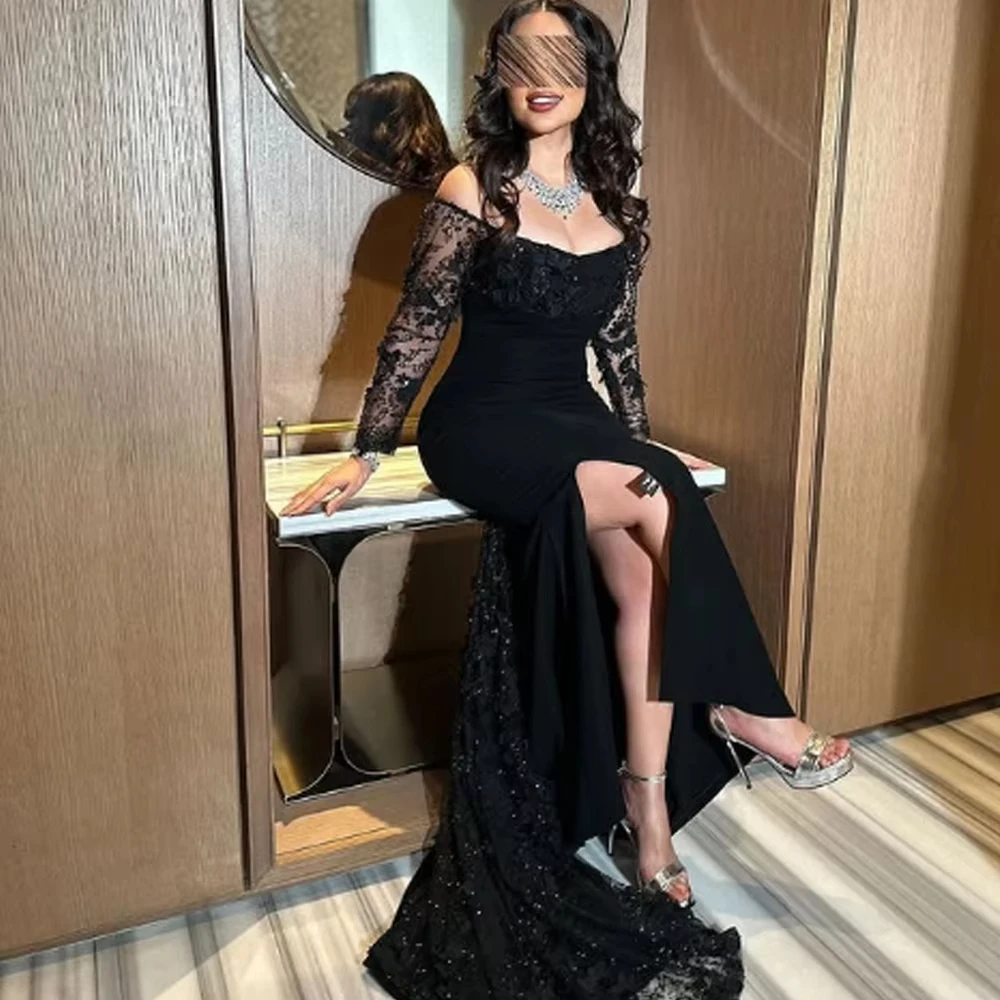 

Customized Classic Exquisite High quality Lace A-line Boat Neck Long Party Dresses Evening Dress Fashion Formal Simple Prom Gown