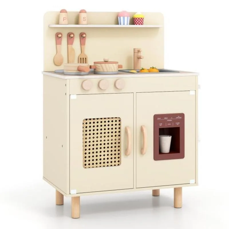 

Wooden Pretend Kitchen Playset with Realistic Ice Maker-Yellow