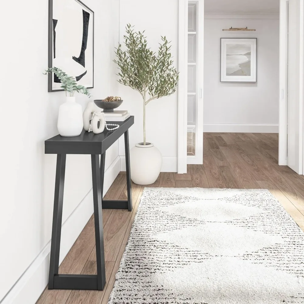 طاولة كونسول من الخشب الصلب بلانك + شعاع، 46.25 بوصة، طاولة أريكة، طاولة مدخل ضيقة للممر، خلف الأريكة، غرفة المعيشة، F