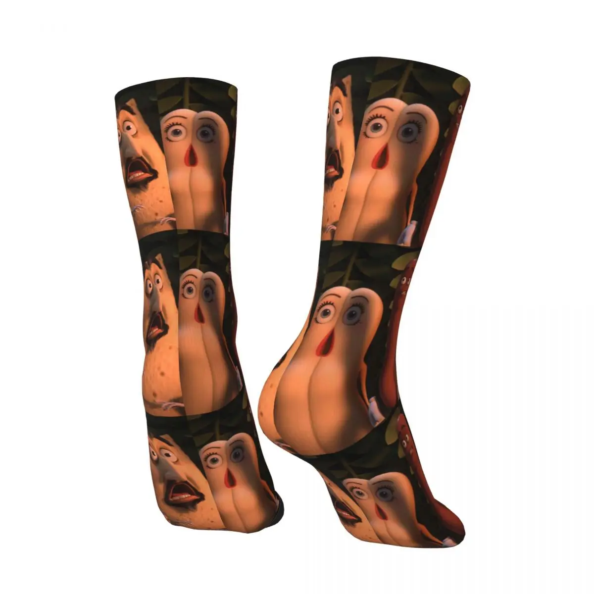 Funny Happy Shock Men's Socks Retro Harajuku Sausage Party Cartoon Hip Hop Novelty Casual Crew Crazy Sock Gift Printed