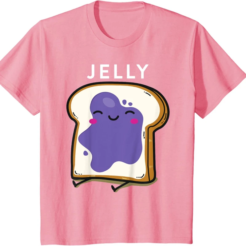 Peanut Butter & Jelly Matching Couple Shirts Funny Outfits Cotton T-Shirt Novelty Trending Creative Unisex Neck Short Casual Tee