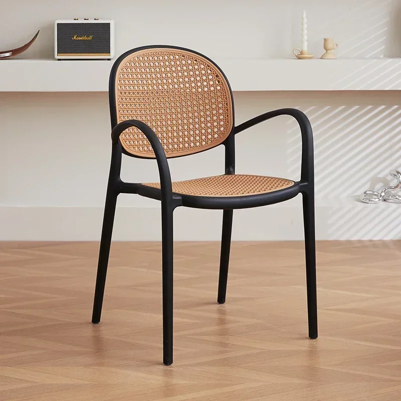 Nordic Rattan Woven Chairs Ins Plastic Stacking Stools Simple Backrest Design Macaron Dining Chair Room Furniture New Arrivals